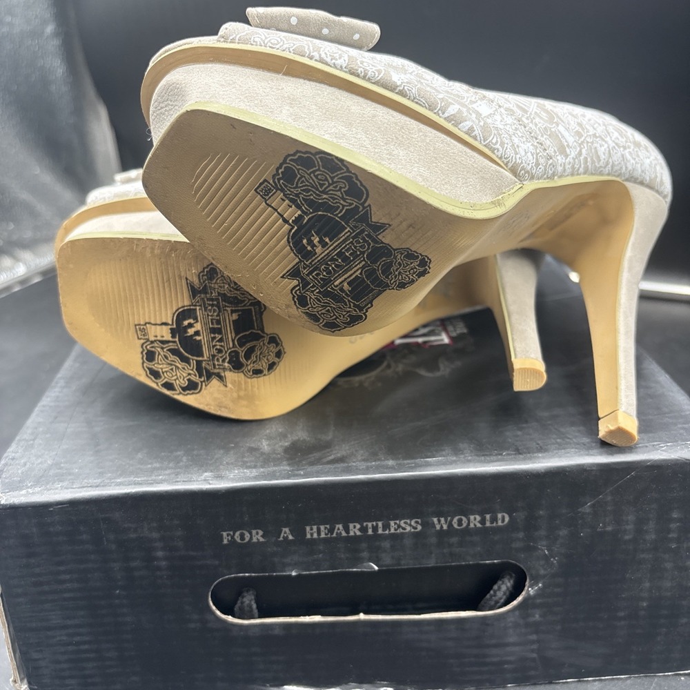 IRON FIST Women Booze Cruise Stone Beige Platform Heel US Size 6 Bow Peep Toe - Picture 5 of 6